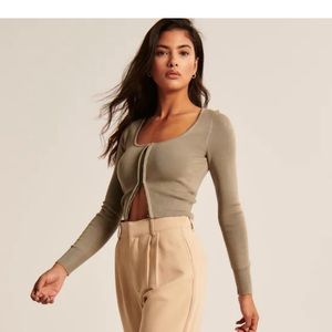 Abercrombie Olive Green Hook & Eye Slim Cardigan